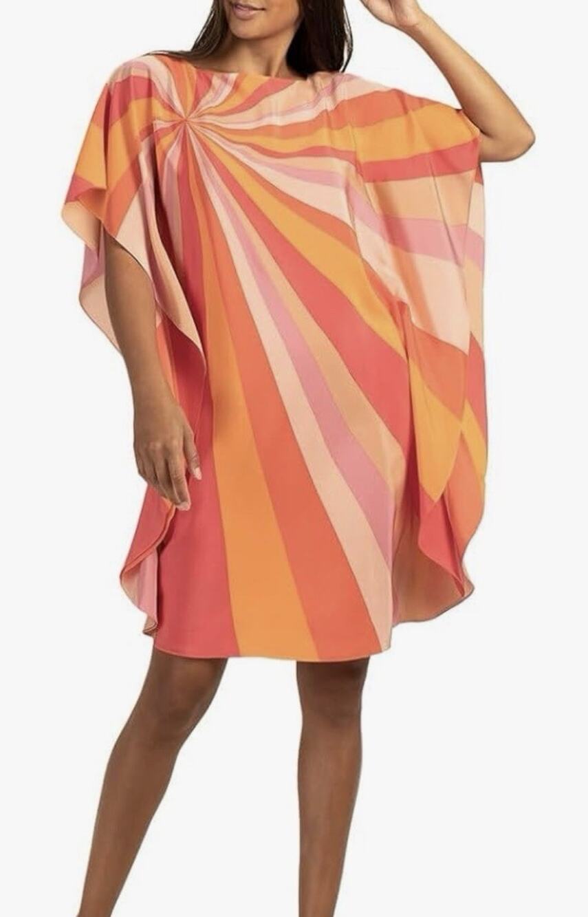 In demand! $304 Trina Turk Women's Orange Silk Sunny Swirl Kaftan Dress Size S